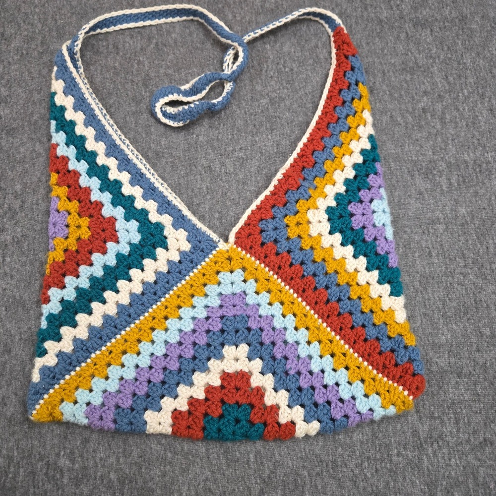 Crochet Granny Square Tote Bag Boho Hippie Retro Colorful 70s‎ Festival Indie
